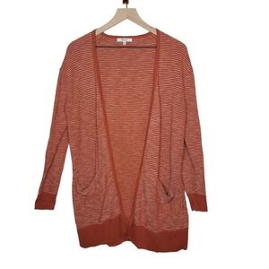 Madewell Summer Ryder Striped Orange Knit Cardigan Sweater Drop Shoulder Sz XXS